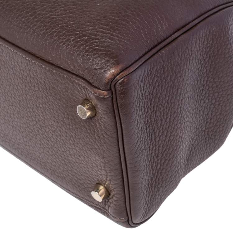 Pre Owned Hermes Chocolat Taurillon Clemence Leather Gold Hardware Kelly Retourne 32 Bag