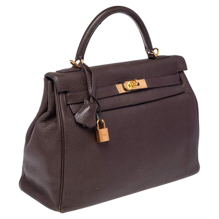 Pre Owned Hermes Chocolat Taurillon Clemence Leather Gold Hardware Kelly Retourne 32 Bag