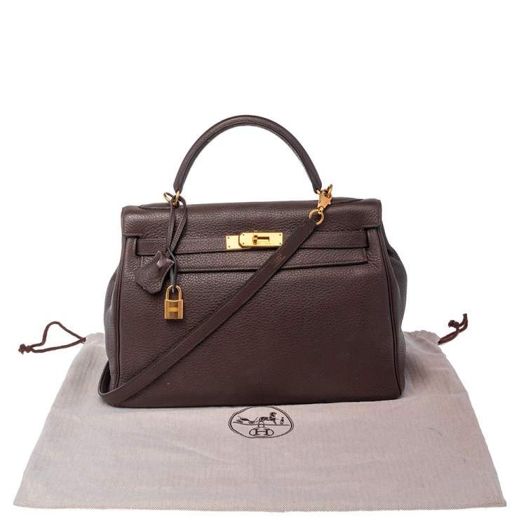 Pre Owned Hermes Chocolat Taurillon Clemence Leather Gold Hardware Kelly Retourne 32 Bag