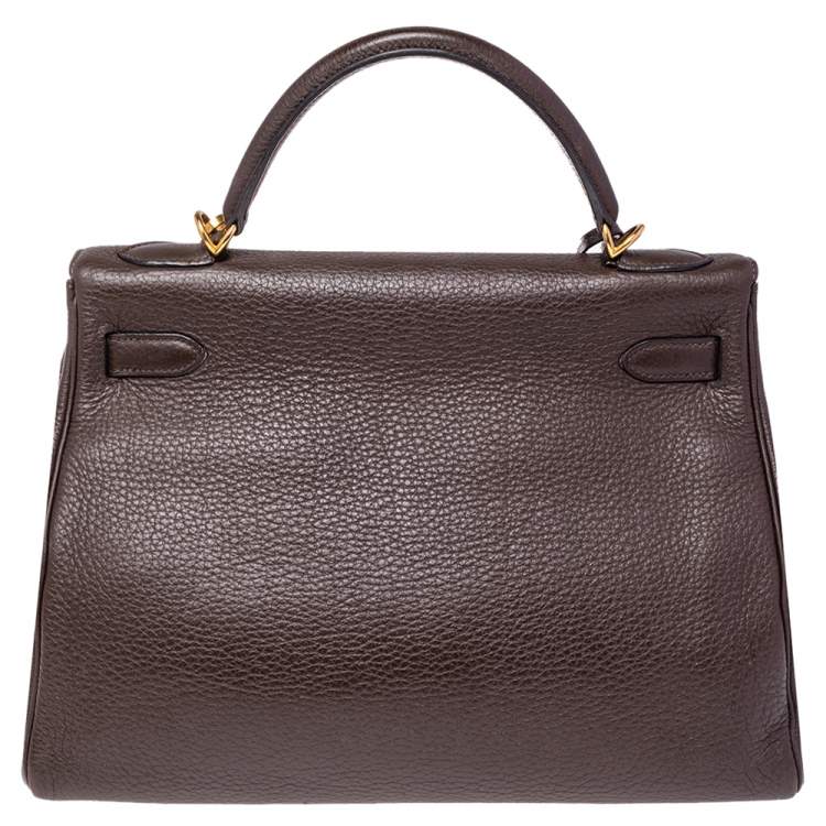 Pre Owned Hermes Chocolat Taurillon Clemence Leather Gold Hardware Kelly Retourne 32 Bag