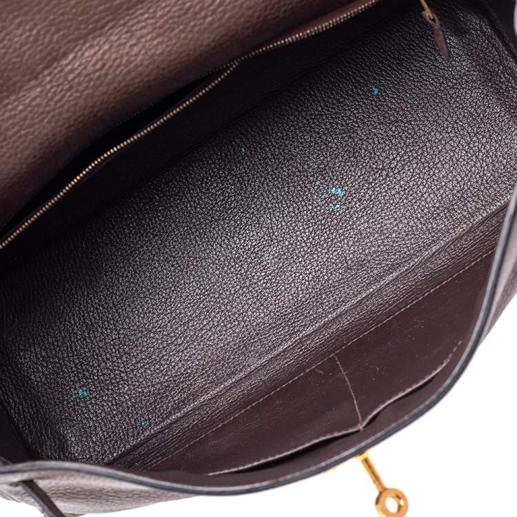 Pre Owned Hermes Chocolat Taurillon Clemence Leather Gold Hardware Kelly Retourne 32 Bag
