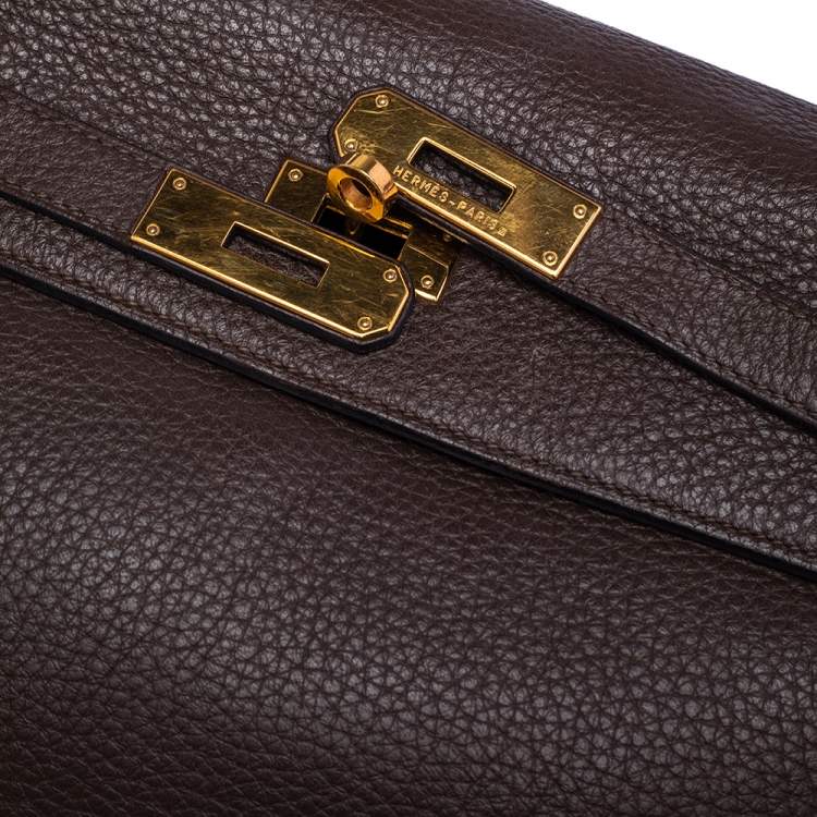 Pre Owned Hermes Chocolat Taurillon Clemence Leather Gold Hardware Kelly Retourne 32 Bag
