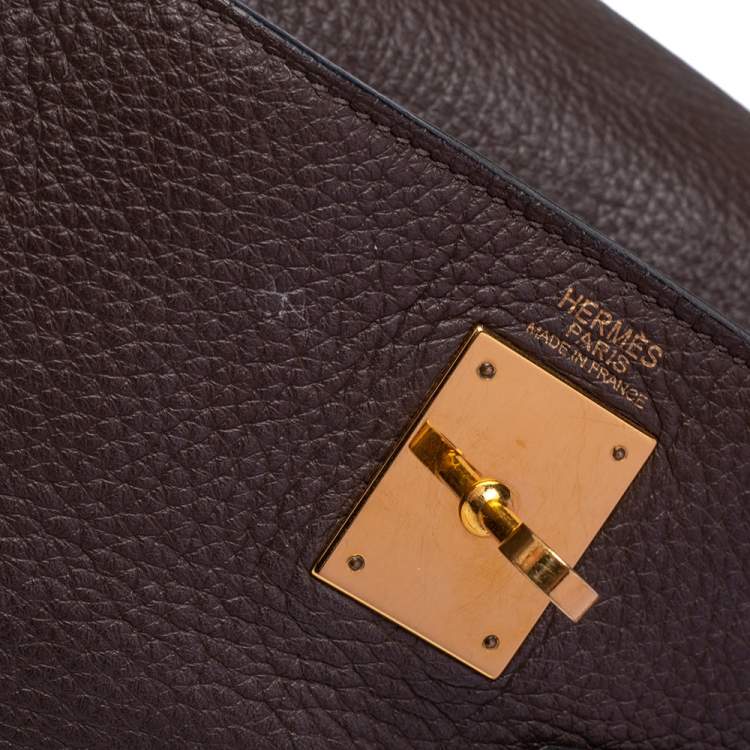 Pre Owned Hermes Chocolat Taurillon Clemence Leather Gold Hardware Kelly Retourne 32 Bag