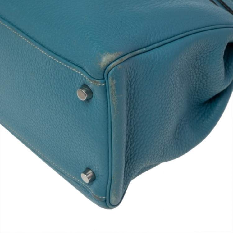 Pre Owned Hermes Bleu Jean Taurillon Clemence Leather Palladium Hardware Kelly Retourne 35 Bag