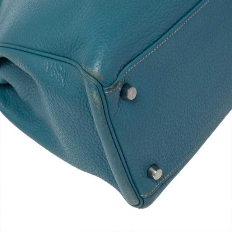 Pre Owned Hermes Bleu Jean Taurillon Clemence Leather Palladium Hardware Kelly Retourne 35 Bag