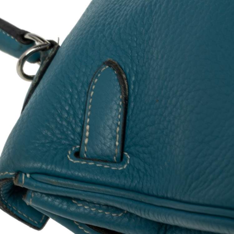 Pre Owned Hermes Bleu Jean Taurillon Clemence Leather Palladium Hardware Kelly Retourne 35 Bag