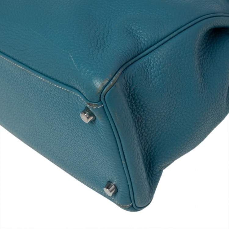 Pre Owned Hermes Bleu Jean Taurillon Clemence Leather Palladium Hardware Kelly Retourne 35 Bag