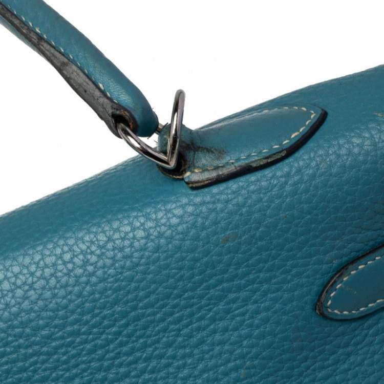 Pre Owned Hermes Bleu Jean Taurillon Clemence Leather Palladium Hardware Kelly Retourne 35 Bag