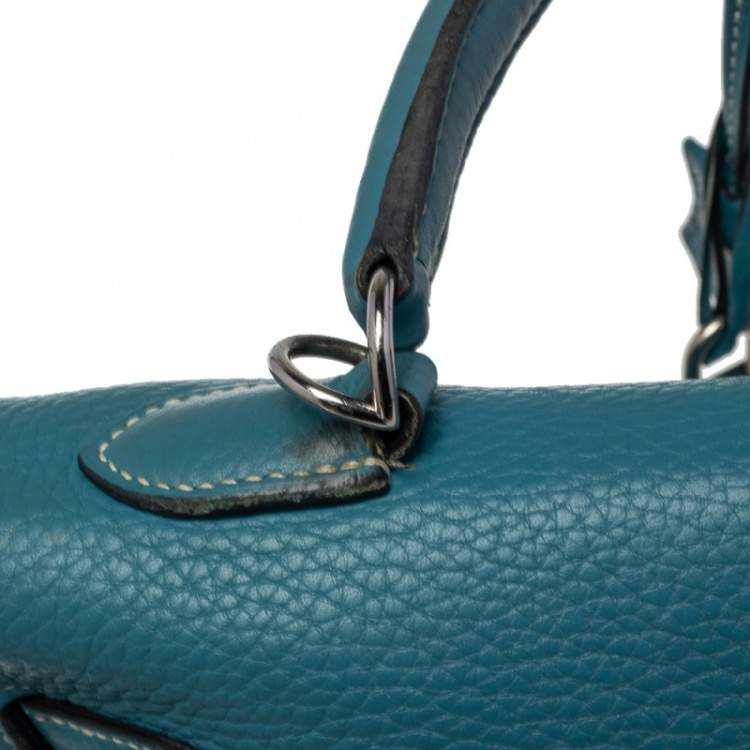 Pre Owned Hermes Bleu Jean Taurillon Clemence Leather Palladium Hardware Kelly Retourne 35 Bag