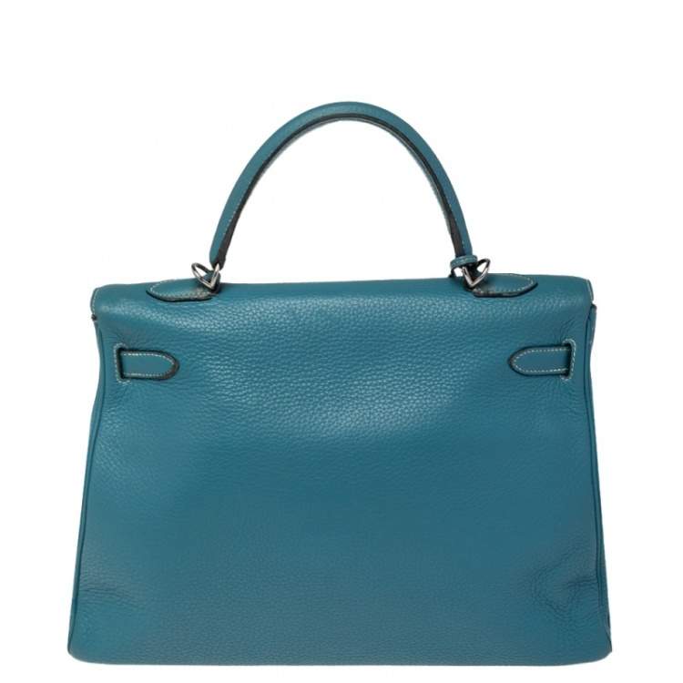 Pre Owned Hermes Bleu Jean Taurillon Clemence Leather Palladium Hardware Kelly Retourne 35 Bag