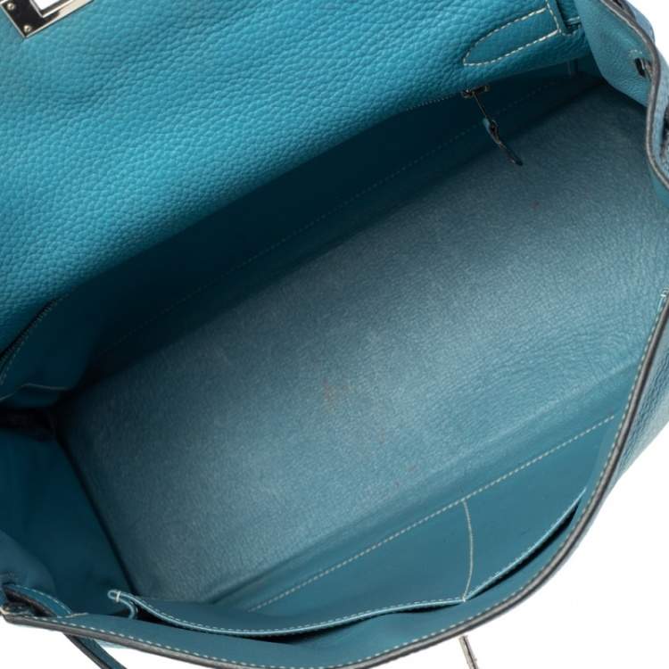 Pre Owned Hermes Bleu Jean Taurillon Clemence Leather Palladium Hardware Kelly Retourne 35 Bag