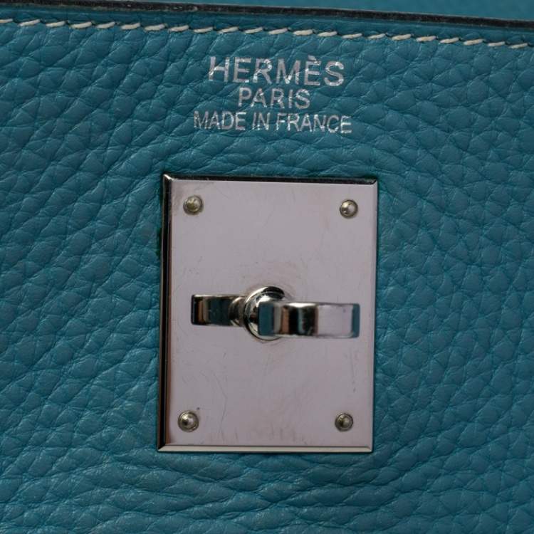 Pre Owned Hermes Bleu Jean Taurillon Clemence Leather Palladium Hardware Kelly Retourne 35 Bag