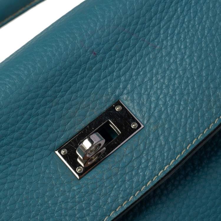 Pre Owned Hermes Bleu Jean Taurillon Clemence Leather Palladium Hardware Kelly Retourne 35 Bag