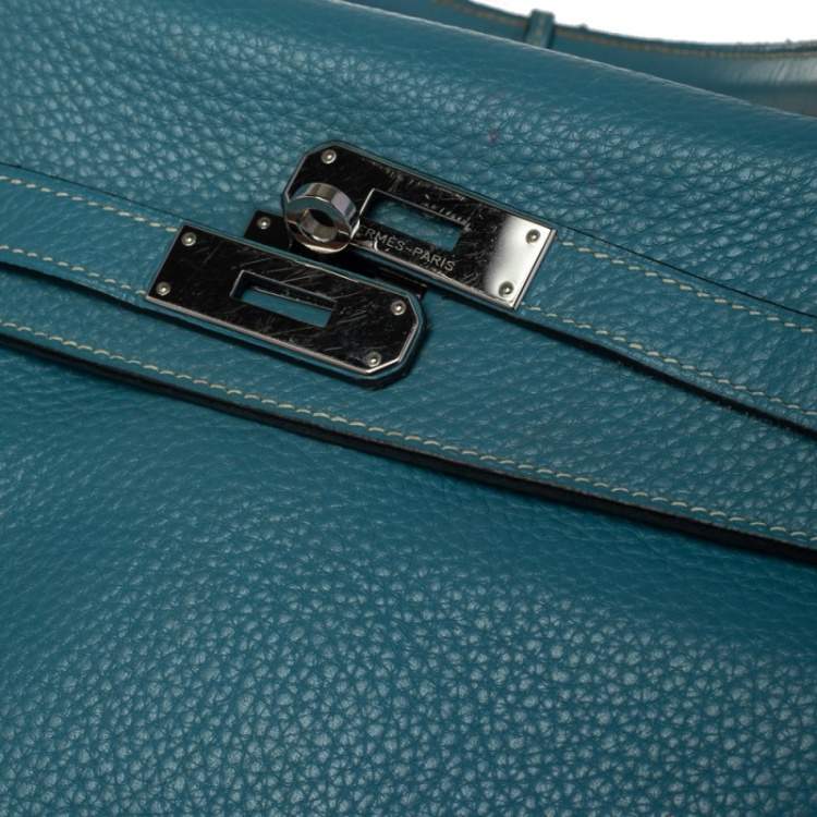 Pre Owned Hermes Bleu Jean Taurillon Clemence Leather Palladium Hardware Kelly Retourne 35 Bag