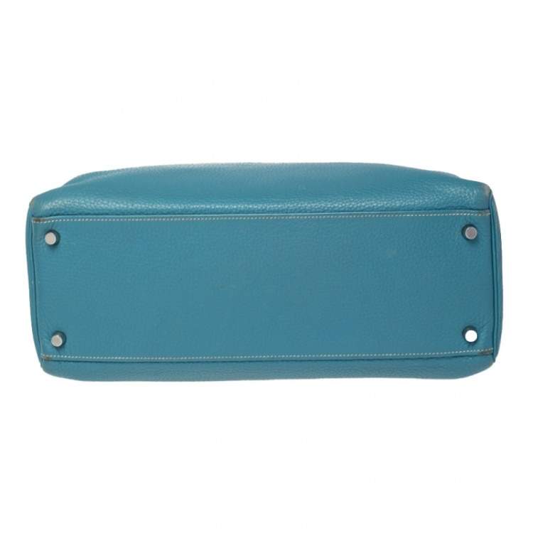 Pre Owned Hermes Bleu Jean Taurillon Clemence Leather Palladium Hardware Kelly Retourne 35 Bag