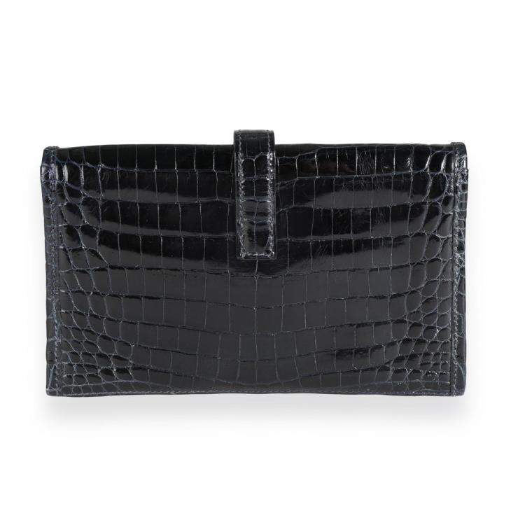 Pre Owned Hermes Blue Marine Shiny Niloticus Crocodile Leather Mini Jige 20 Bag