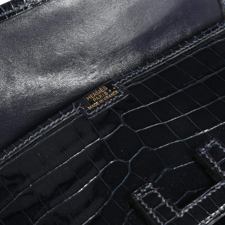 Pre Owned Hermes Blue Marine Shiny Niloticus Crocodile Leather Mini Jige 20 Bag