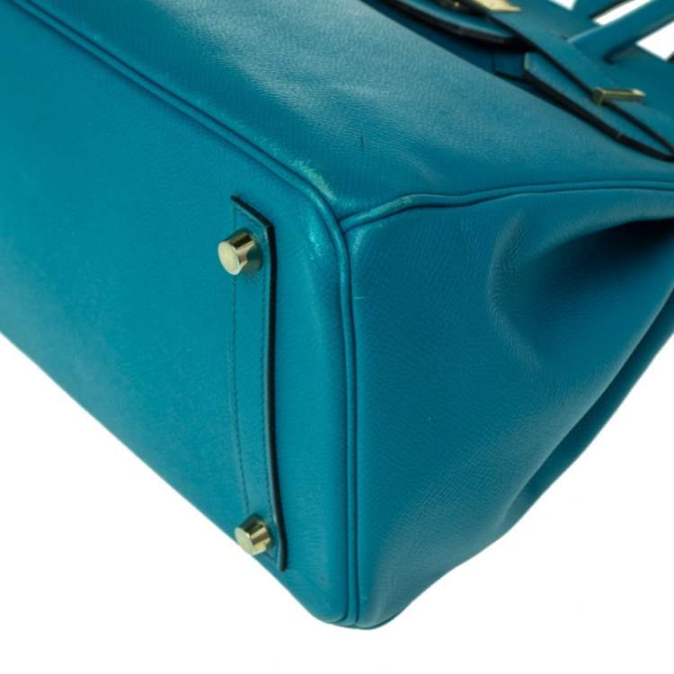 Pre Owned Hermes Blue Izmir Epsom Leather Gold Hardware Birkin 30 Bag