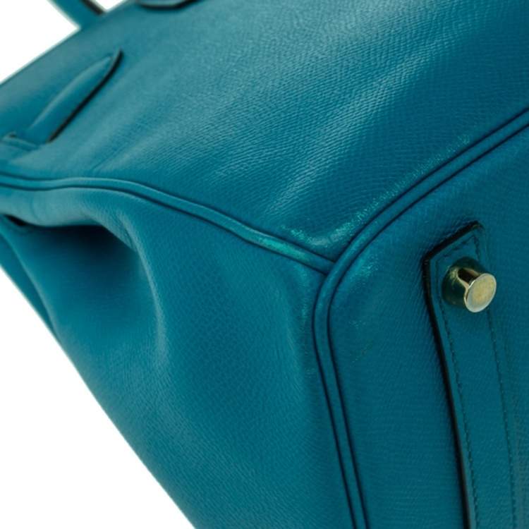 Pre Owned Hermes Blue Izmir Epsom Leather Gold Hardware Birkin 30 Bag