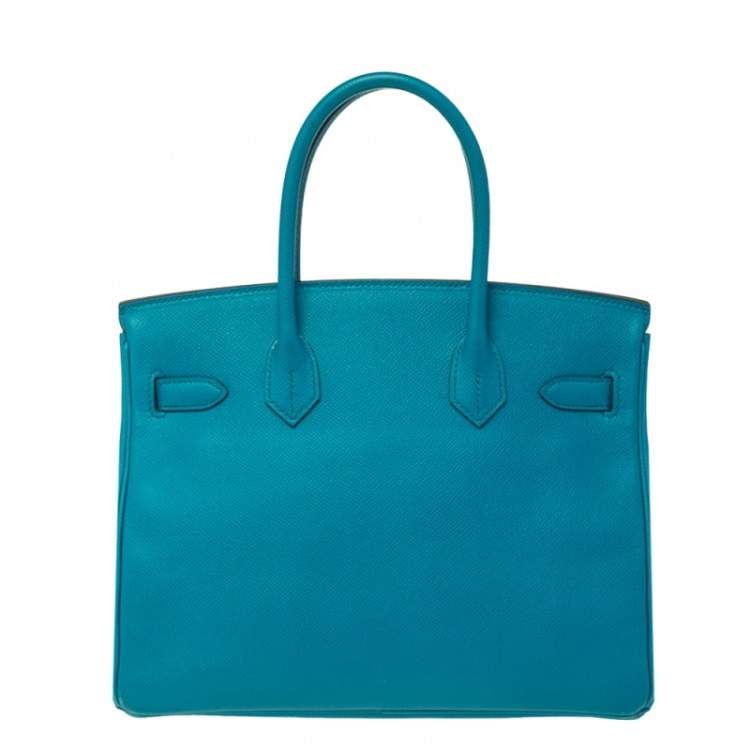 Pre Owned Hermes Blue Izmir Epsom Leather Gold Hardware Birkin 30 Bag