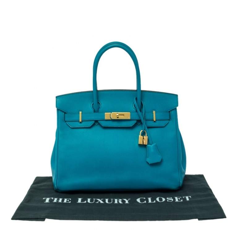Pre Owned Hermes Blue Izmir Epsom Leather Gold Hardware Birkin 30 Bag