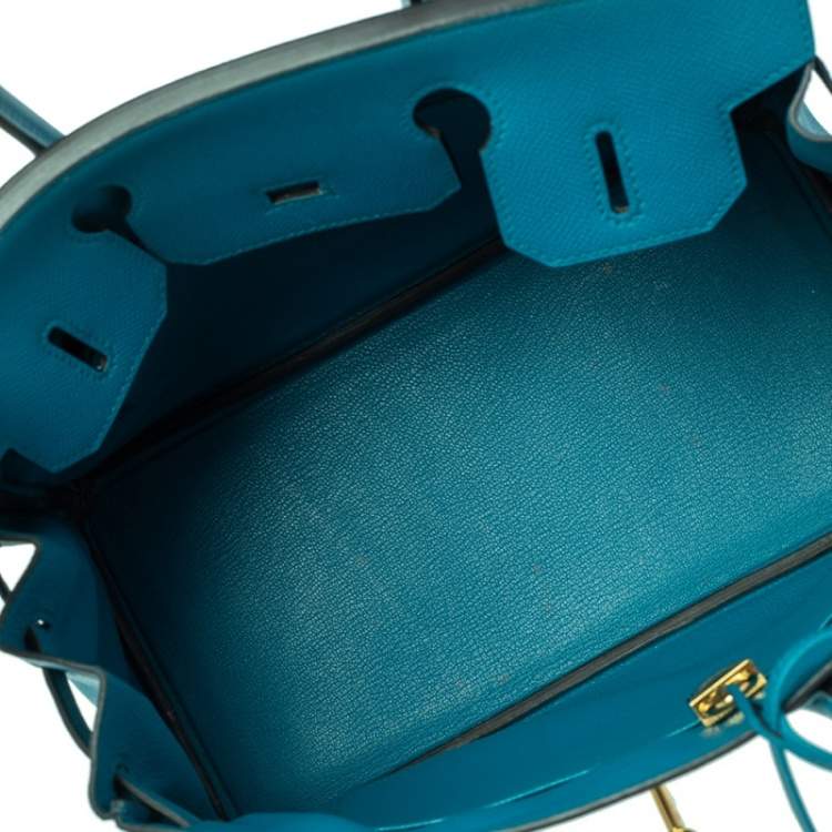 Pre Owned Hermes Blue Izmir Epsom Leather Gold Hardware Birkin 30 Bag