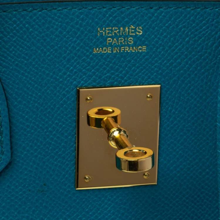 Pre Owned Hermes Blue Izmir Epsom Leather Gold Hardware Birkin 30 Bag