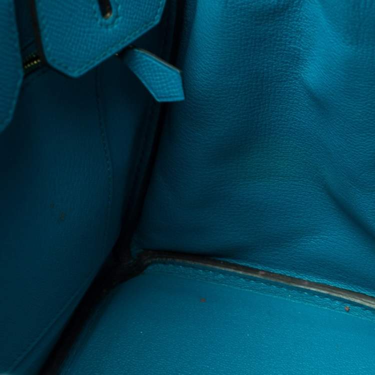 Pre Owned Hermes Blue Izmir Epsom Leather Gold Hardware Birkin 30 Bag