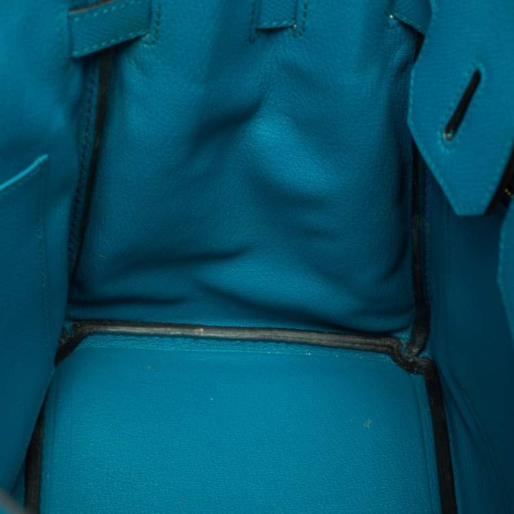 Pre Owned Hermes Blue Izmir Epsom Leather Gold Hardware Birkin 30 Bag