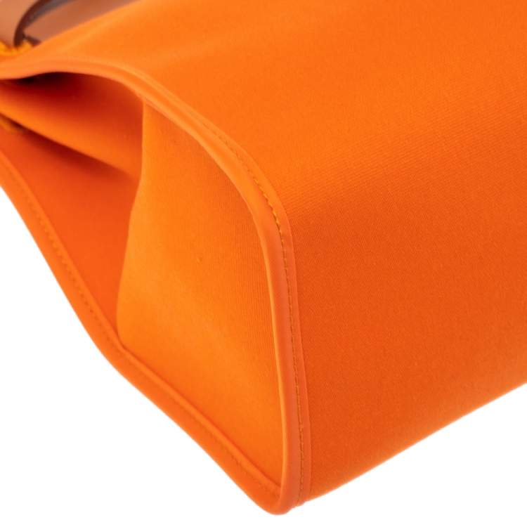 Pre Owned Hermes Orange/Natural Canvas and Leather Herbag Zip 31 Bag