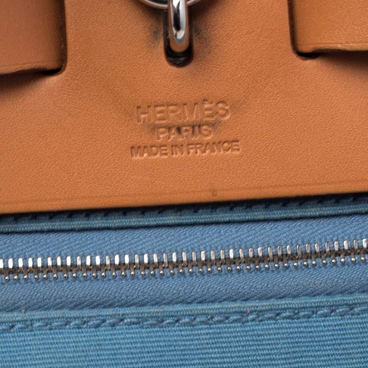 Pre Owned Hermes Bleu Lin/Natural Canvas and Leather Herbag Zip 39 Bag