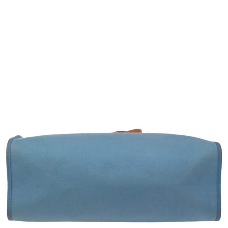 Pre Owned Hermes Bleu Lin/Natural Canvas and Leather Herbag Zip 39 Bag