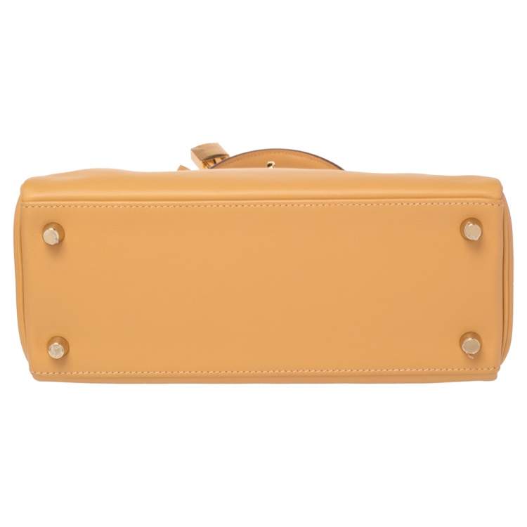 Pre Owned Hermes Curry Swift Leather Gold Plated Kelly Retourne 25 Bag