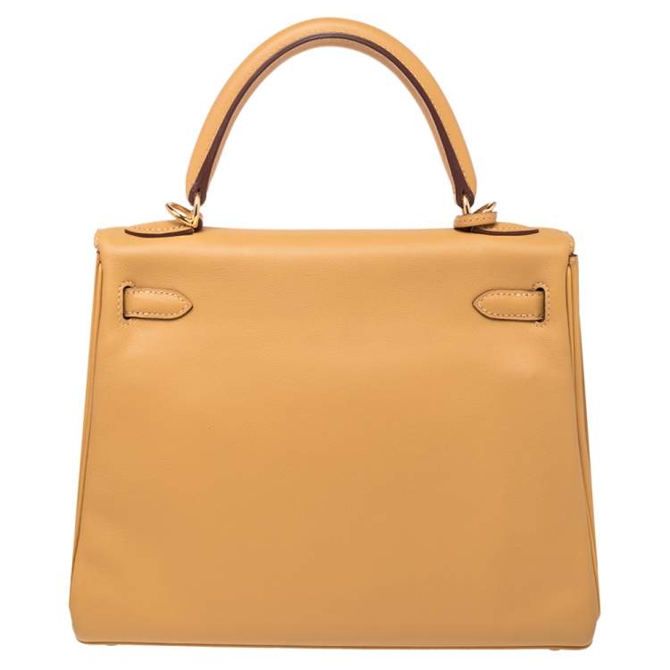 Pre Owned Hermes Curry Swift Leather Gold Plated Kelly Retourne 25 Bag