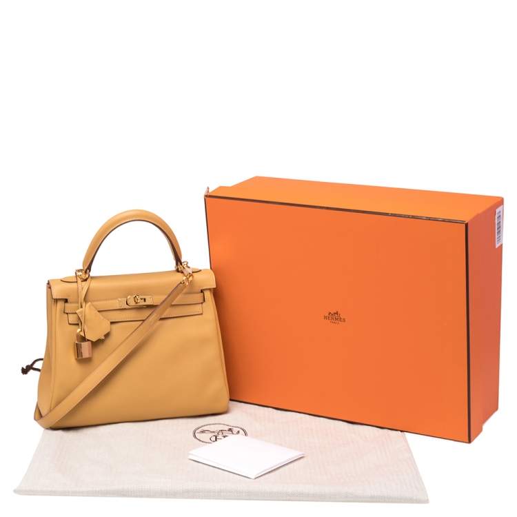 Pre Owned Hermes Curry Swift Leather Gold Plated Kelly Retourne 25 Bag