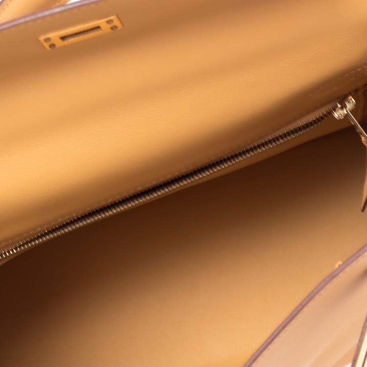 Pre Owned Hermes Curry Swift Leather Gold Plated Kelly Retourne 25 Bag