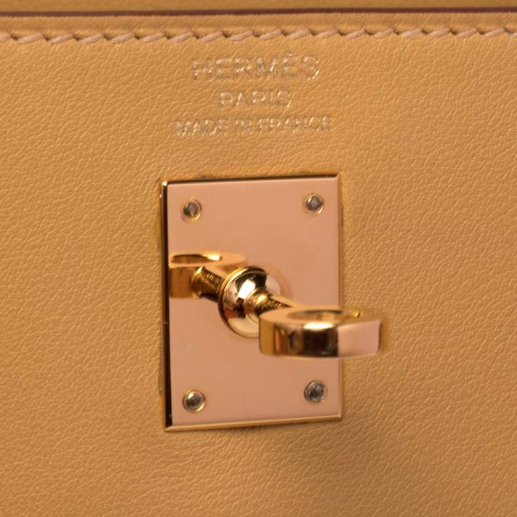 Pre Owned Hermes Curry Swift Leather Gold Plated Kelly Retourne 25 Bag