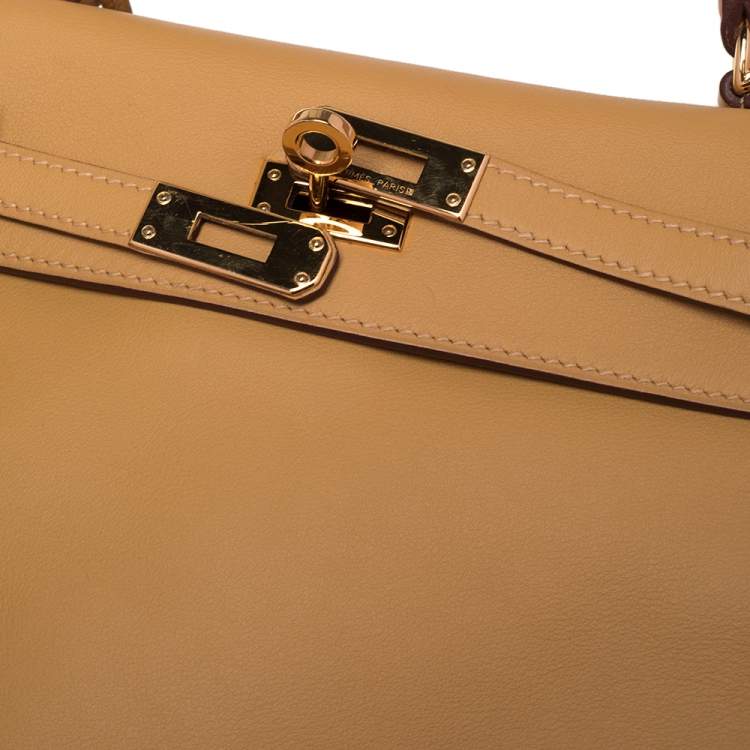 Pre Owned Hermes Curry Swift Leather Gold Plated Kelly Retourne 25 Bag