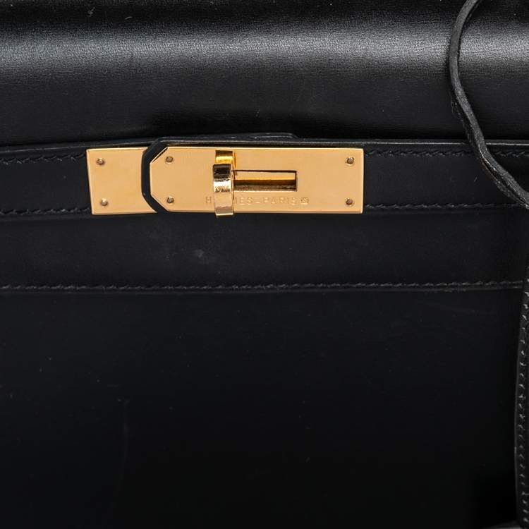 Pre Owned Hermes Black Box Calf Leather Gold Hardware Kelly Sellier 28 Bag