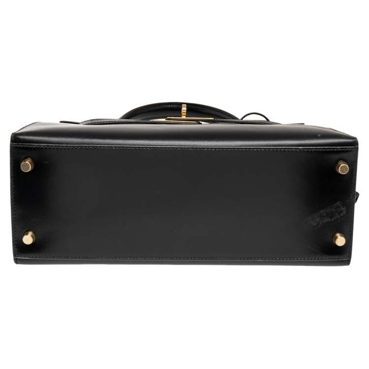 Pre Owned Hermes Black Box Calf Leather Gold Hardware Kelly Sellier 28 Bag