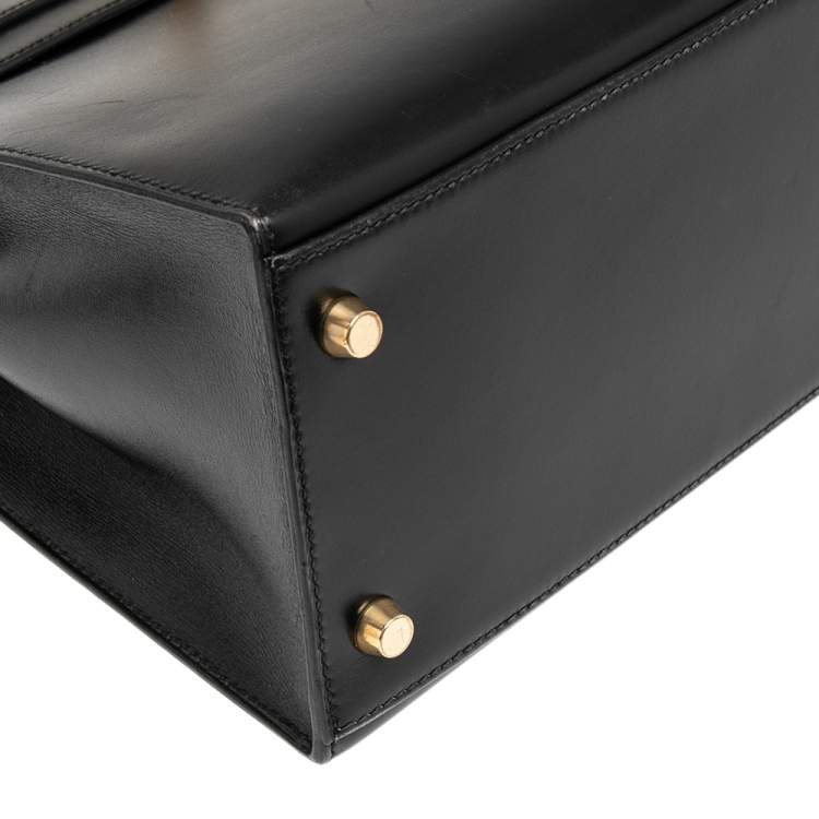 Pre Owned Hermes Black Box Calf Leather Gold Hardware Kelly Sellier 28 Bag