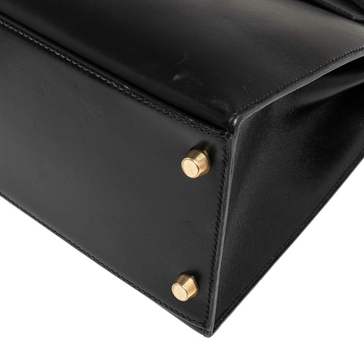 Pre Owned Hermes Black Box Calf Leather Gold Hardware Kelly Sellier 28 Bag