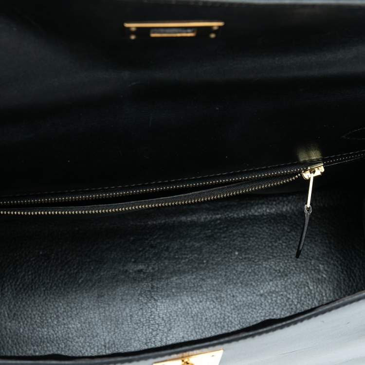 Pre Owned Hermes Black Box Calf Leather Gold Hardware Kelly Sellier 28 Bag