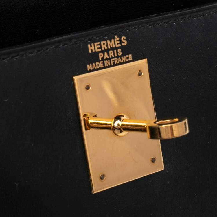 Pre Owned Hermes Black Box Calf Leather Gold Hardware Kelly Sellier 28 Bag