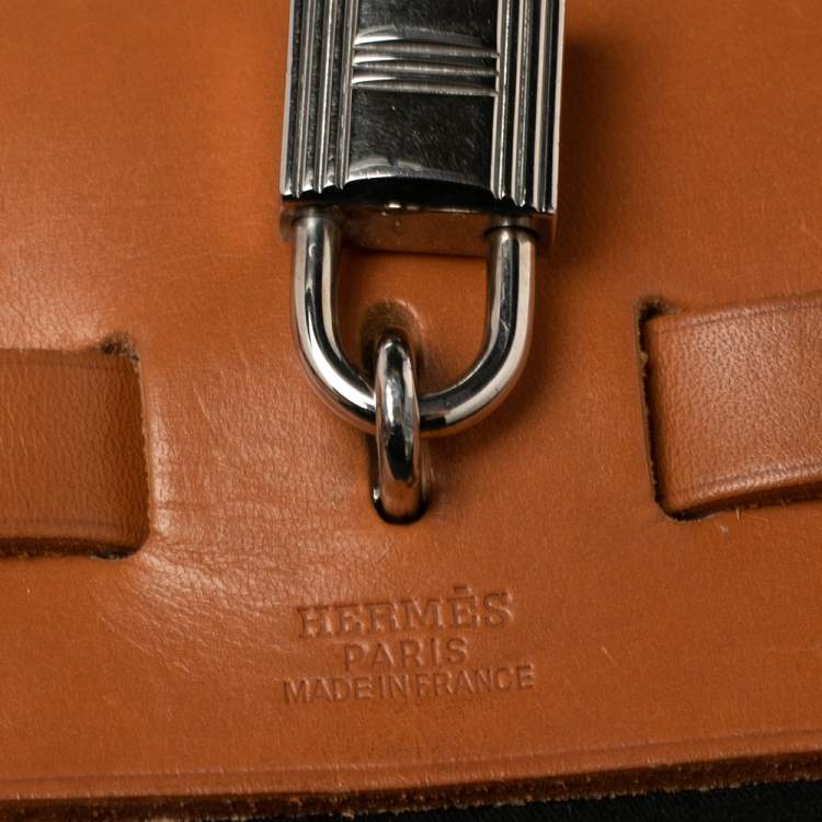 مملوكة مسبقًا Hermes Noir/Natural Canvas and Leather Herbag PM Bag