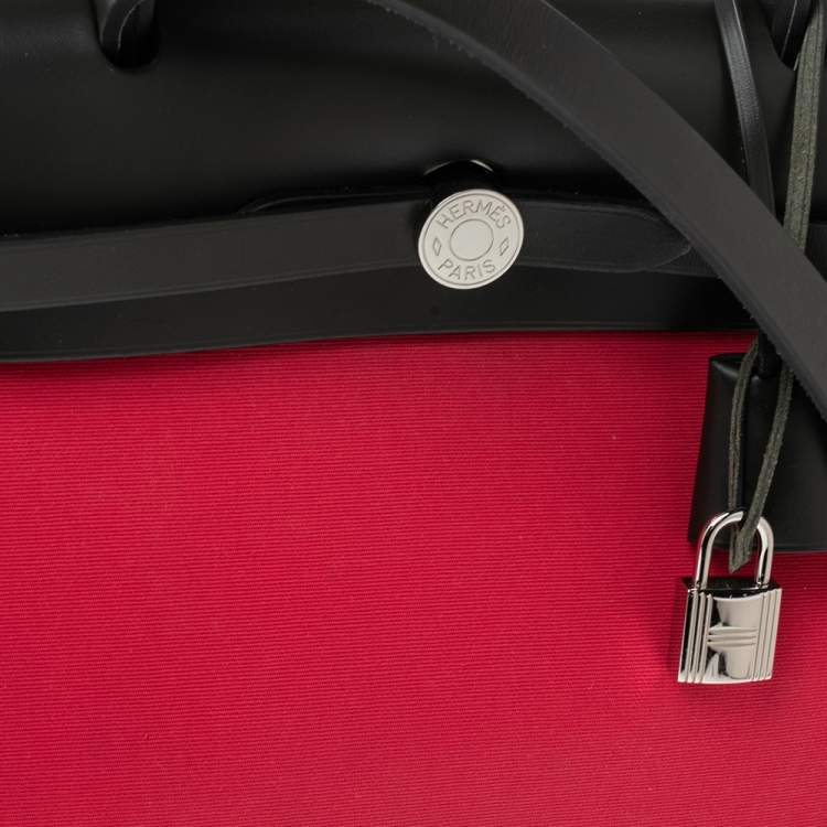 Pre Owned Hermes Rose Extreme/Kaki Canvas and Leather Herbag Zip 31 Bag