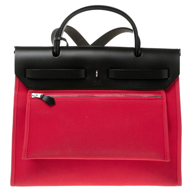 Pre Owned Hermes Rose Extreme/Kaki Canvas and Leather Herbag Zip 31 Bag