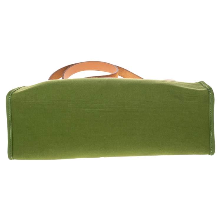 Pre Owned Hermes Apple Green/Natural Canvas and Leather Herbag Zip 31 Bag