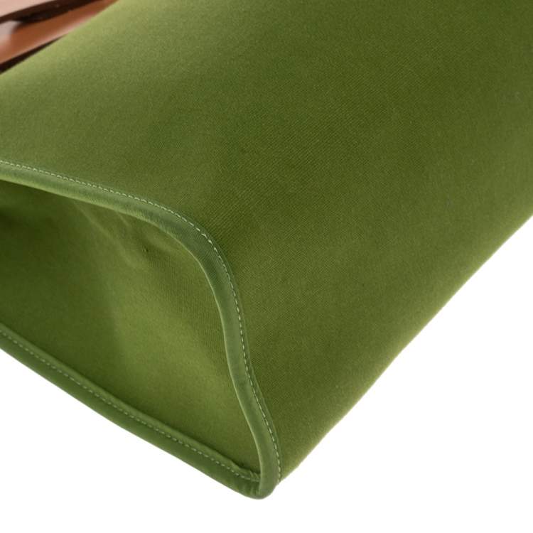 Pre Owned Hermes Apple Green/Natural Canvas and Leather Herbag Zip 31 Bag