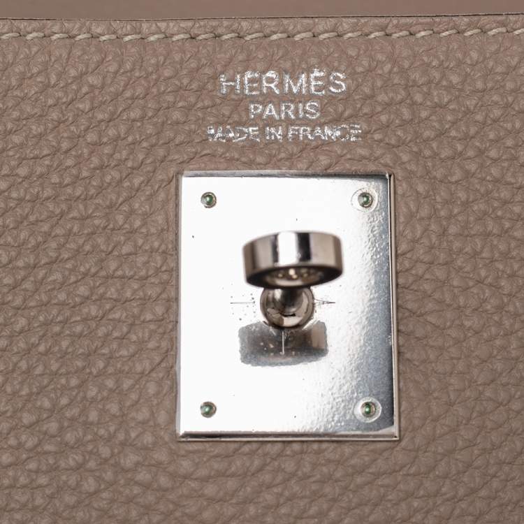 Pre Owned Hermes Gris Tourterelle Togo Leather Palladium Plated Kelly Retourne 35 Bag